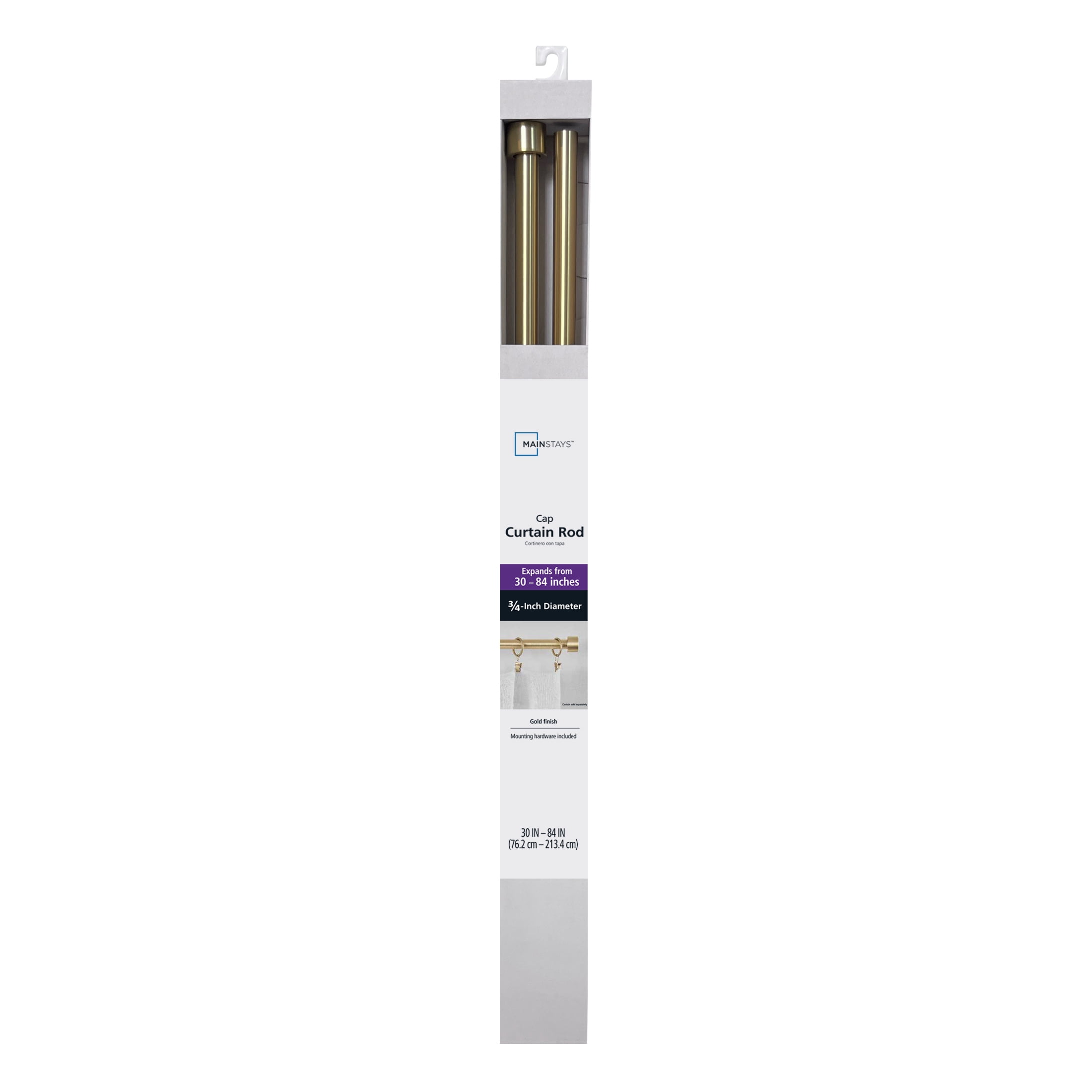 Mainstays 3/4" Gold End Cap Adjustable Single Curtain Rod Set, 30-84"
