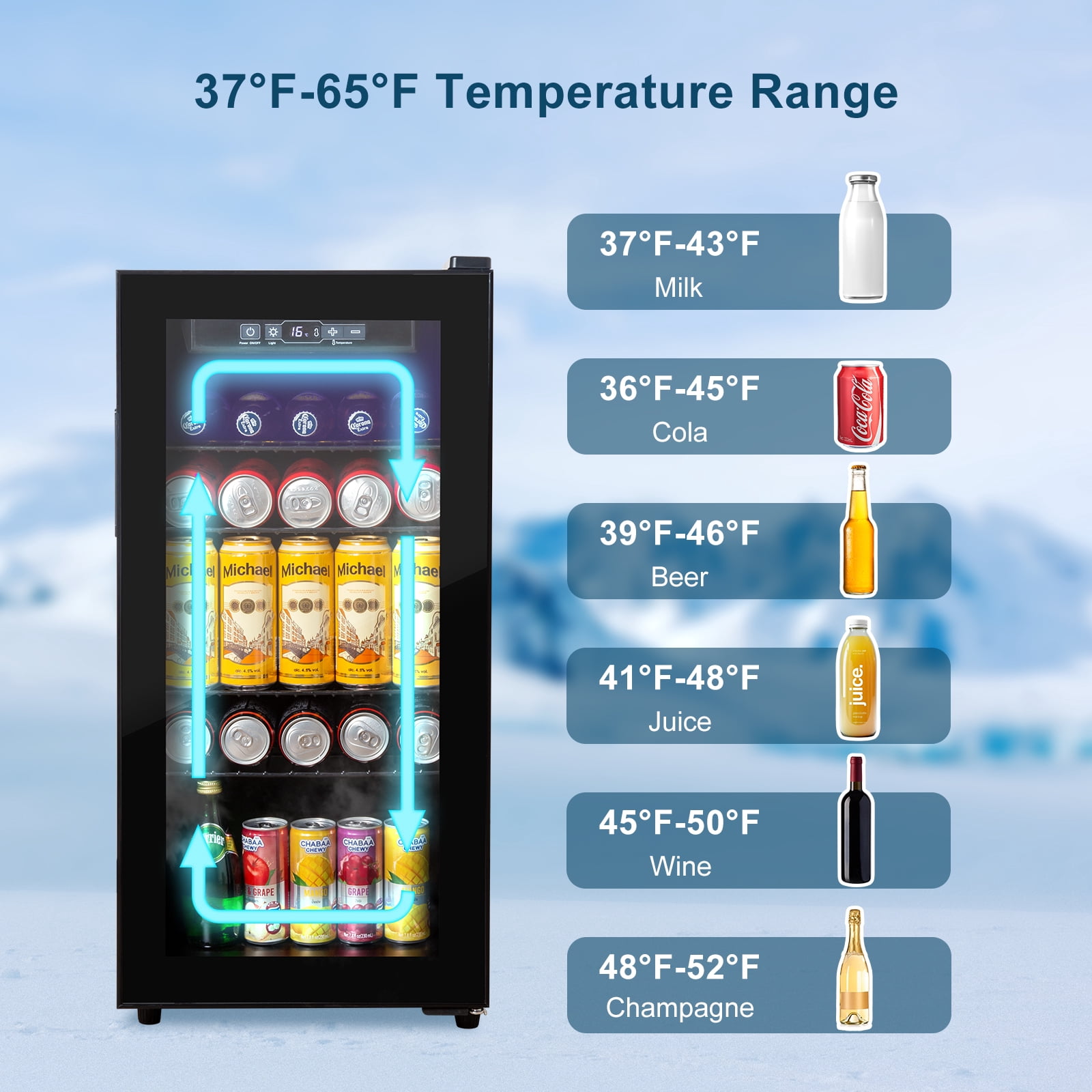 Mini Fridge 135 Can Beverage Refrigerator Cooler, 3.5 Cu.Ft Drink Fridge for Soda Wine Beer with Adjustable Removable Shelving for Home, Bar, Office,Black