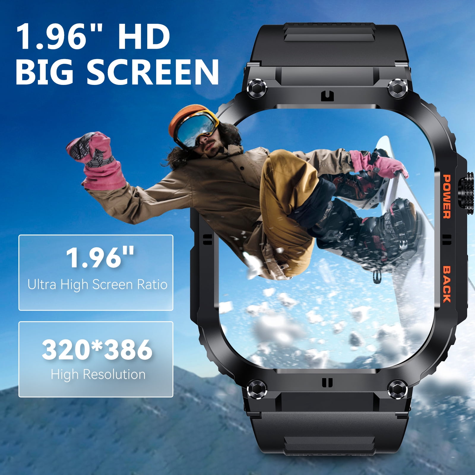 Pakrys Military Smart Watches for Men 1.96” HD Rugged Smart Watch (Answer/Dial Calls) Outdoor Tactical Sports Watch Fitness Activity Tracker Smartwatch for iPhone Compatible with Android Phones