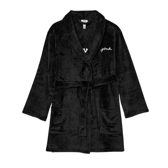 Victoria's Secret Pink Fluffy Short Robe Color Black Size XS/S NWT
