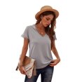 thumbnail image 2 of Women Tank Tops V Neck Short Sleeve Lace Blouse Casual Vest Summer Camisole Shirts Grey S, 2 of 6
