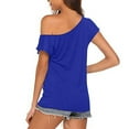 thumbnail image 4 of XAOFW Women's T-Shirts Solid Color Short Sleeve Off Shoulder Irregular Fashion T Shirts Daily Wear Comfort Fit Tee Shirts Holiday Celebration Soft Comfortable Top, 4 of 7