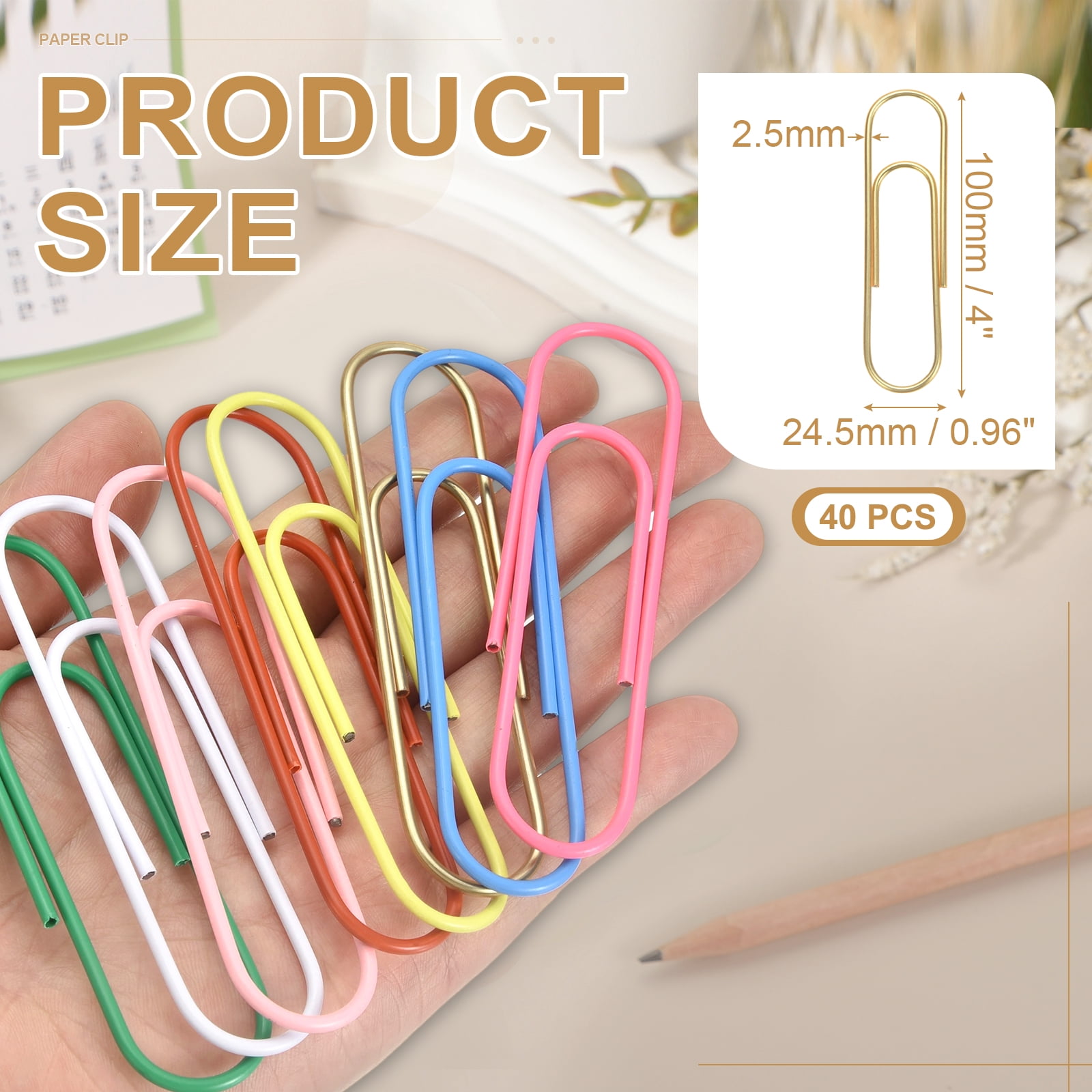Uxcell 4 Inch Large Paper Clip, 40Pcs Big Paper Clip Metal Giant Extra Large Rust-proof Strong Bulk for Home Office Supplies Organizing Files Document Bookmark, Gold