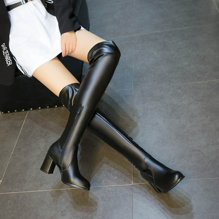 

Large Size Autumn And Winter Women s Boots Are Thin Round Toe Thick High-heeled All-match Over-the-knee High Boots