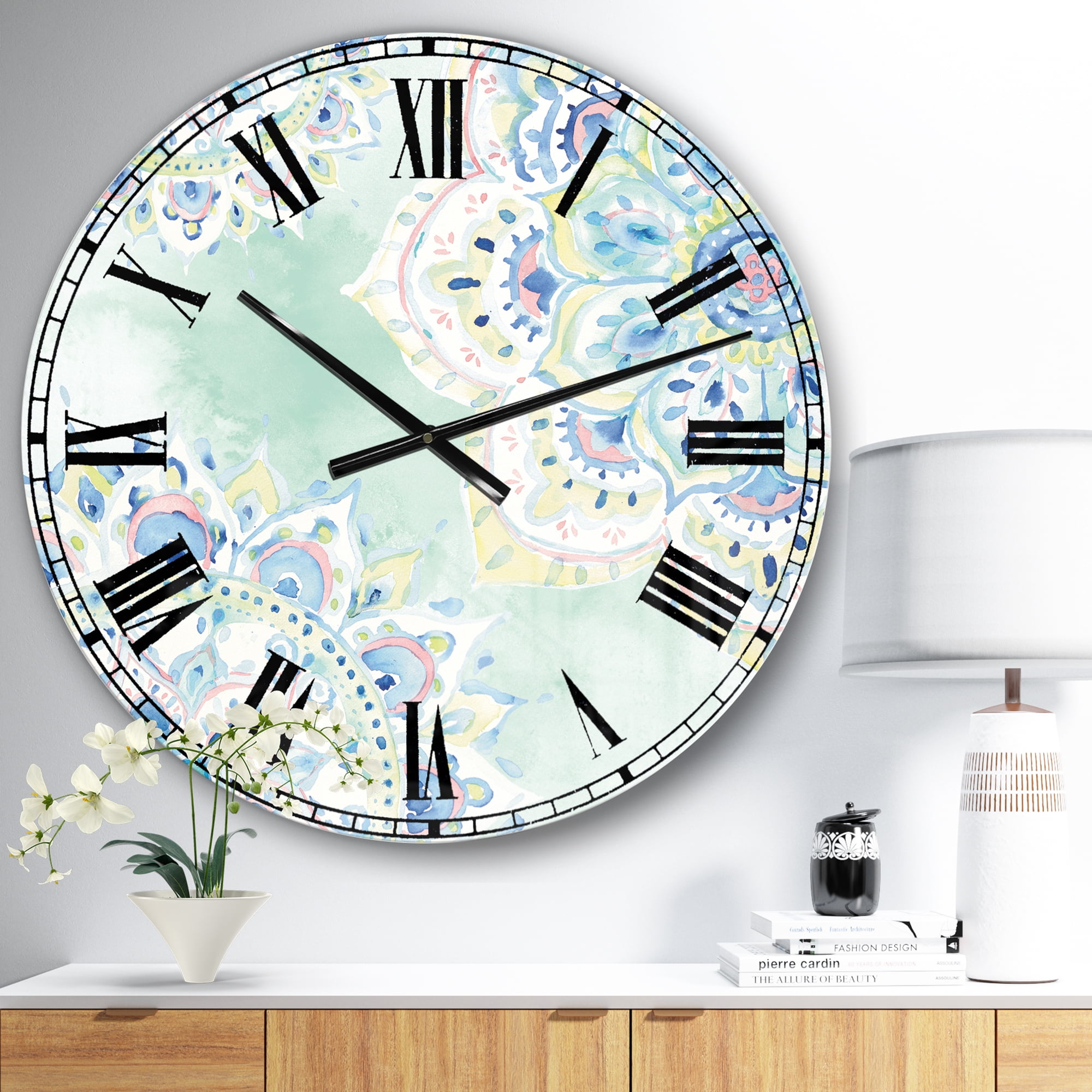 Designart 'Watercolor mandalas IV' Farmhouse wall clock