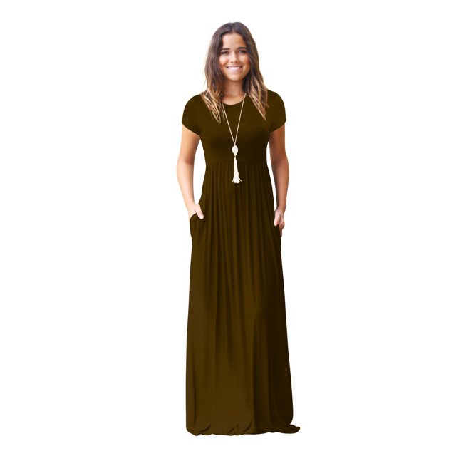 U.Vomade Femmes Manches Courtes Col Rond Poche Décontractée Longue Dress