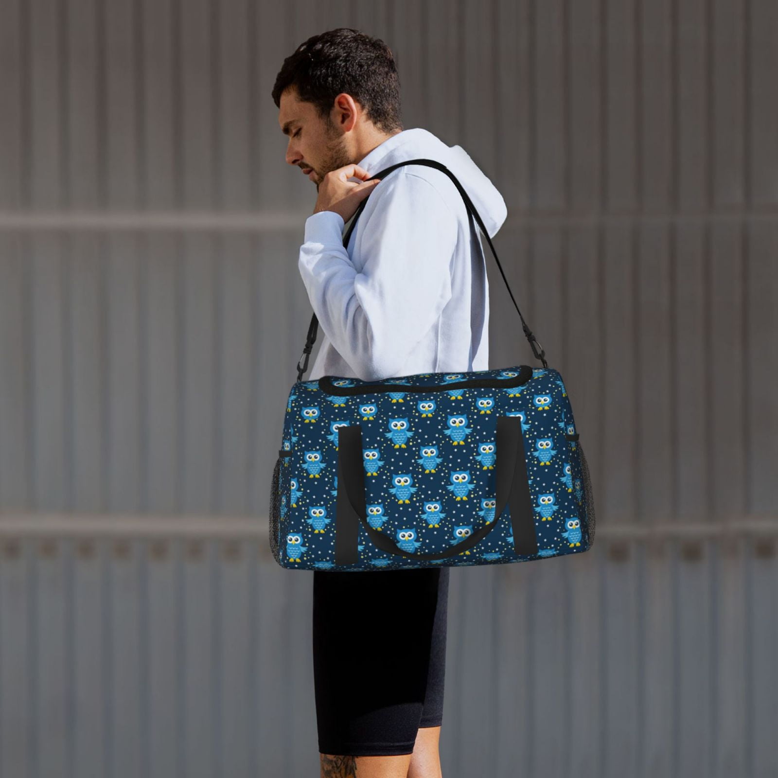 Fuzoiu Blue Owl Print Travel Duffle Bag,Carry On Tote Bags,Duffel Bag,Sport Gym Bag, Hospital Bag for Labor and Delivery, Overnight Bag,Luggage Bag