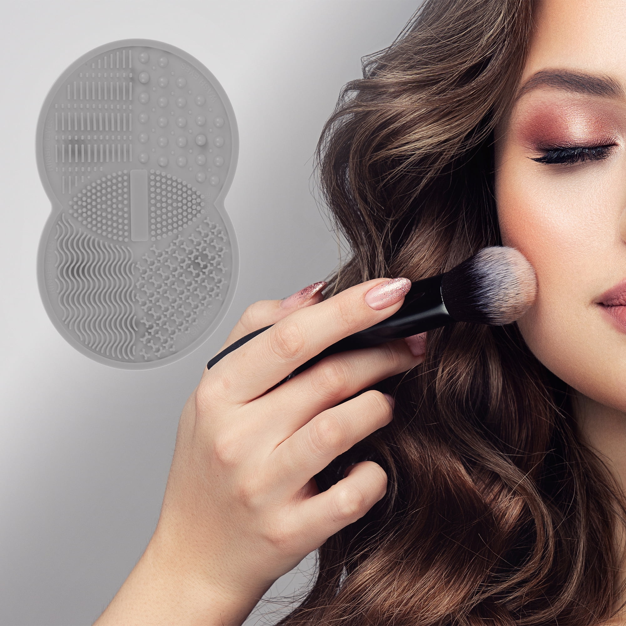 Unique Bargains 1Pc Durable Double Circle Shape Makeup Sponge Brush Cleaner Gray
