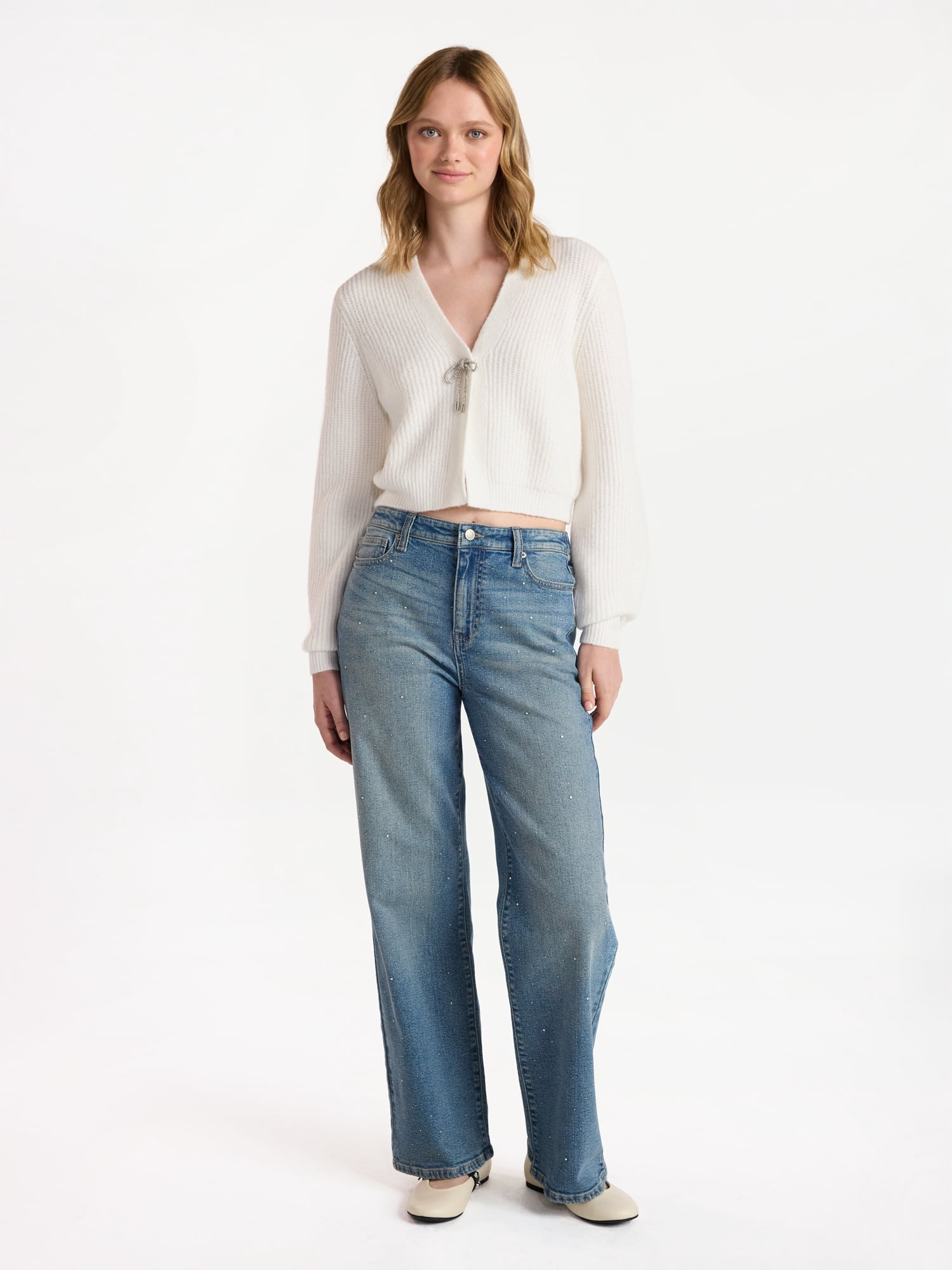 No Boundaries Studded Wide Leg Jeans, 31'' Inseam, Women’s