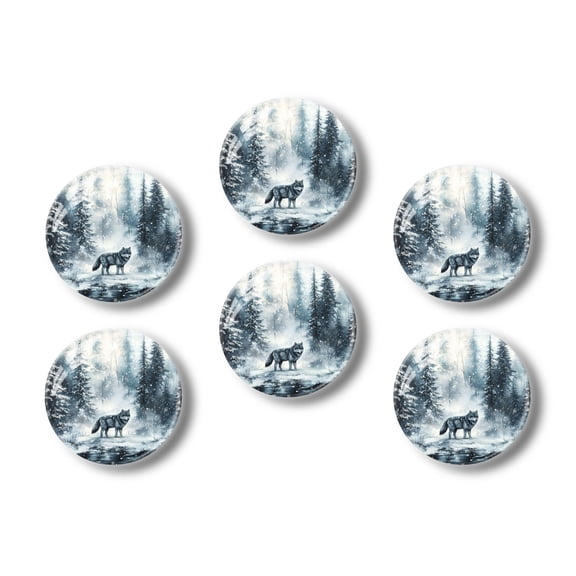 Glass Refrigerator Magnet 6Pcs Magnetic Fridge Sticker,Decor for Kitchen,Whiteboard,Cabinet,Beautiful Wolf In The Forest