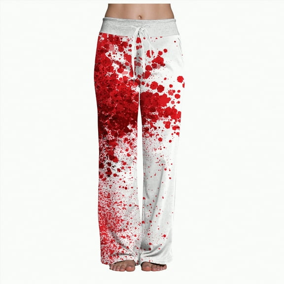enyan Pj Pants Women Halloween Women's Pajama Pants Pumpkin Casual Elastic Waist Pajama Bottoms Loose Sleep Bottoms Soft Sleepwear Red,2XL