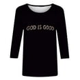 thumbnail image 4 of QIUOMBBP 3/4 Length Sleeve Womens Tops Cute Graphic Print Pullover Sweaters Casual Crew Neck Sweatshirts, Black, S, 4 of 5
