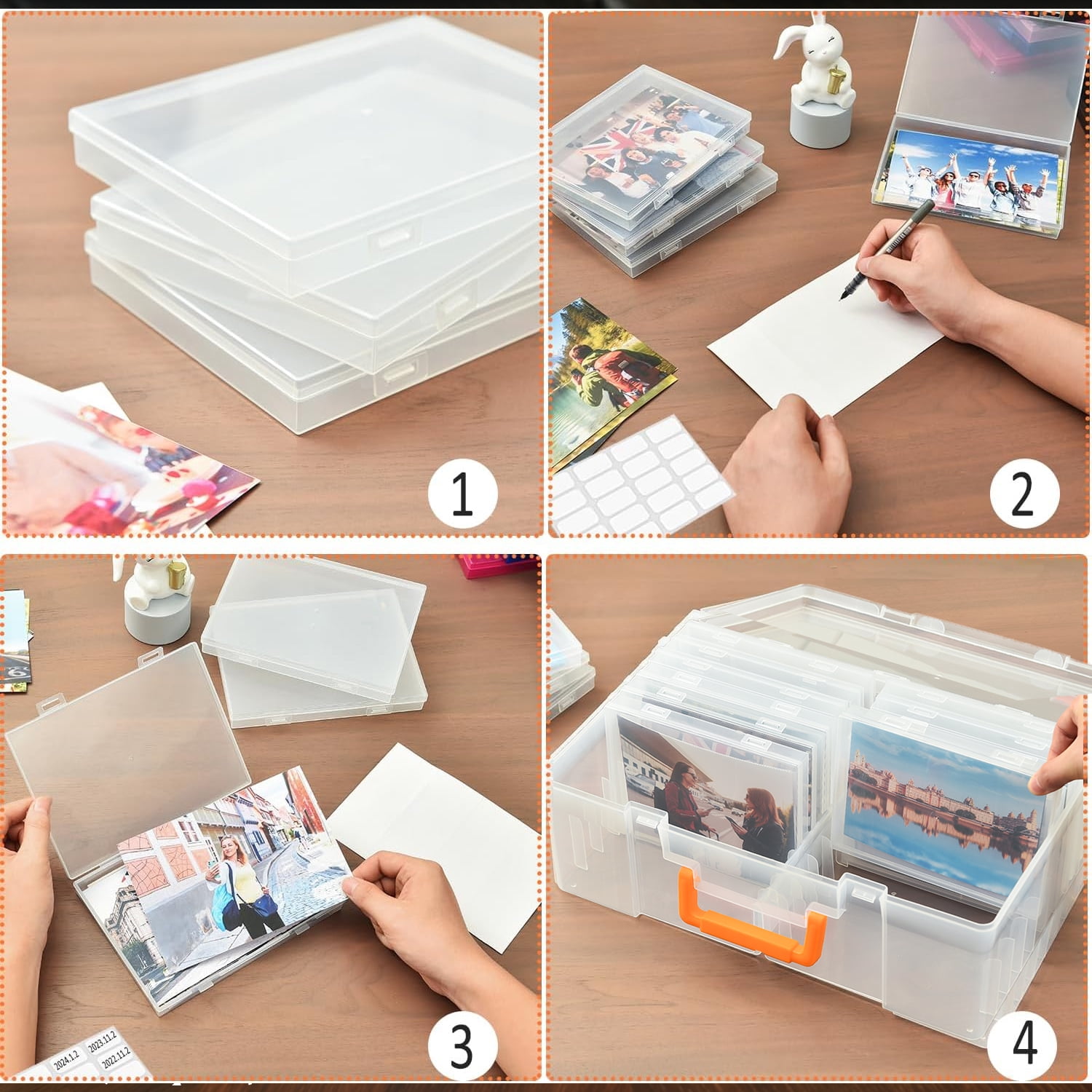 Photo Storage Box 4x6, 18 Inner Extra Large Organizer Acid-Free Photo Keeper Storage Case, Plastic Craft Storage Box for Stickers Stamps Seeds (Clear, 18 Boxes)