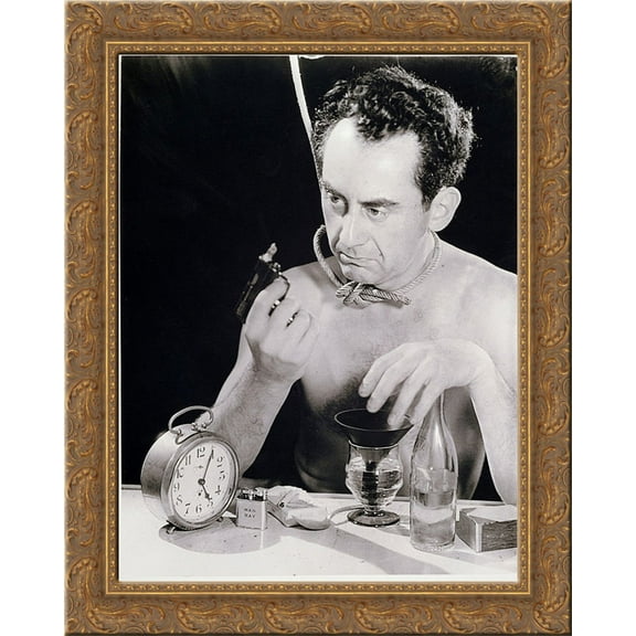 Self Portrait with Gun 20x24 Gold Ornate Wood Framed Canvas Art by Ray, Man