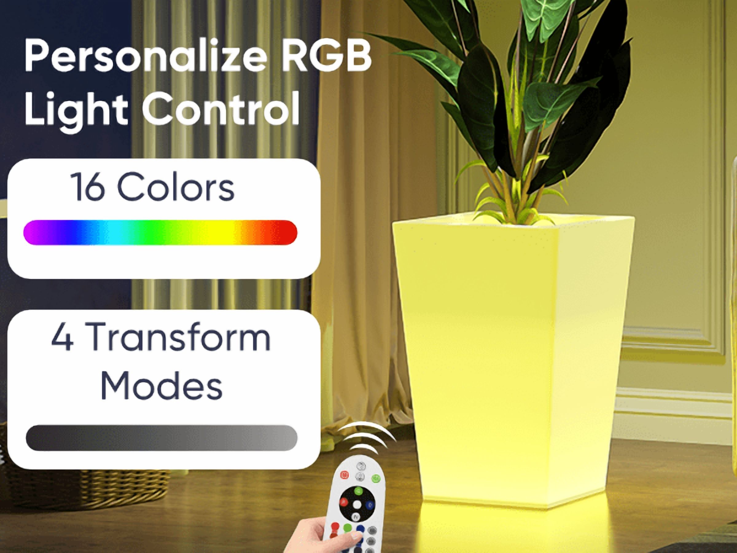 BALUS 22" RGB LED Outdoor Tall Planter with Remote Control, Large RGB Ice Bucket ,Waterproof Rechargeable Lighted Flower Pot for Home Decor, Garden, Party, Wedding, Gifts