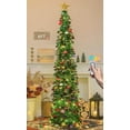 thumbnail image 1 of HMASYO 6 FT Pop Up Christmas Tree with 100 LED Lights & Remote, Green Christmas Tinsel Tree, Collapsible Artificial Pencil Tree for Home Office Party Decor, USB Powered Timer Lights, Easy Assembly, 1 of 8