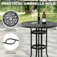 thumbnail image 5 of Nuu Garden Patio Bar Table with Vintage Hollow Tabletop and Umbrella Hole, Cast Aluminum Frame Bar Table Bistro Round Table, 32'' Bar Table for Balcony Backyard Poolside Garden, Black, 5 of 10