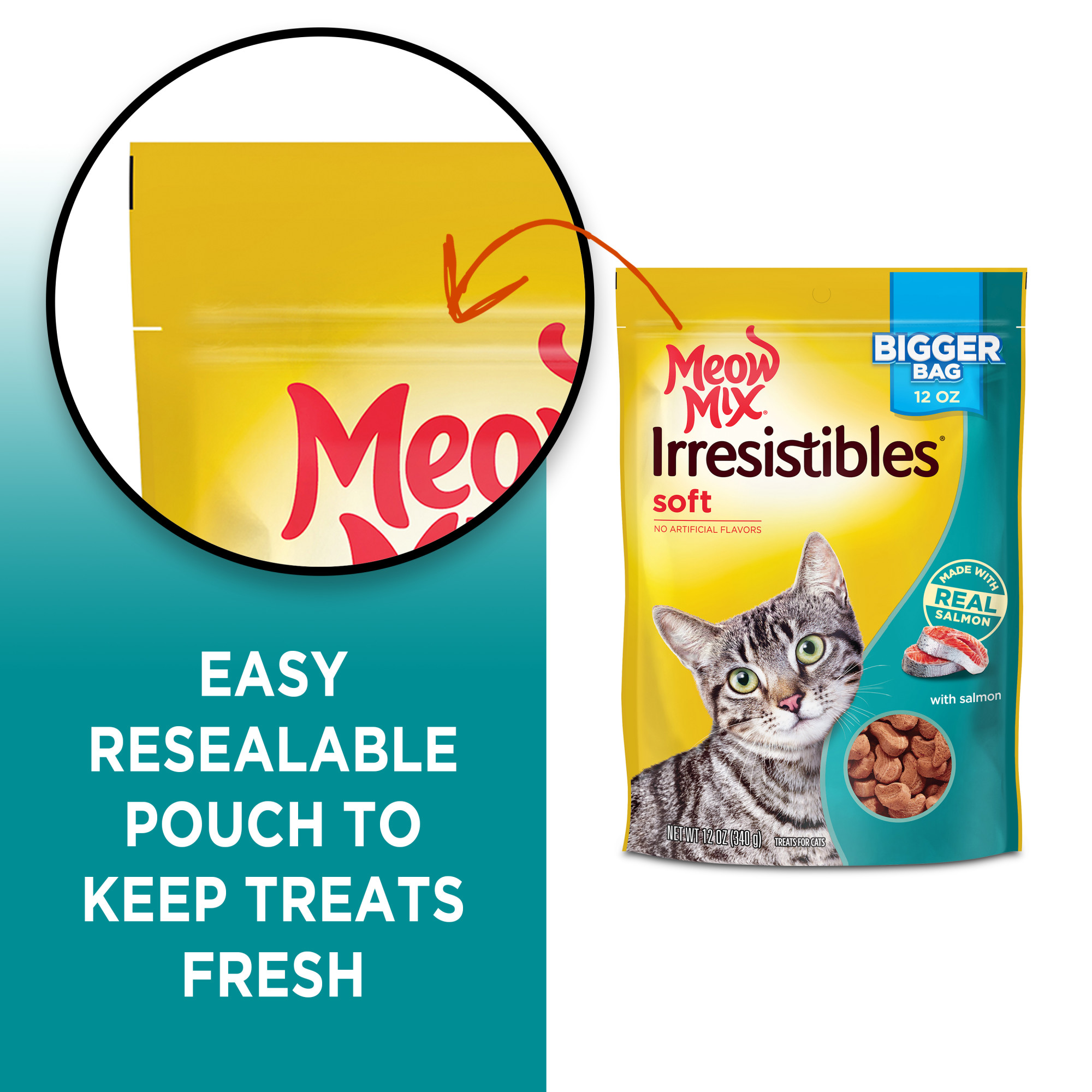 Meow Mix Irresistibles Cat Treats - Soft With Salmon, 12-Ounce Bag - image 5 of 8
