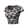 thumbnail image 2 of A2Y Women's Basic Solid Printed Scoop Neck Cap Sleeve Fitted Crop Rayon Top Tee Shirt Black Purple L, 2 of 3