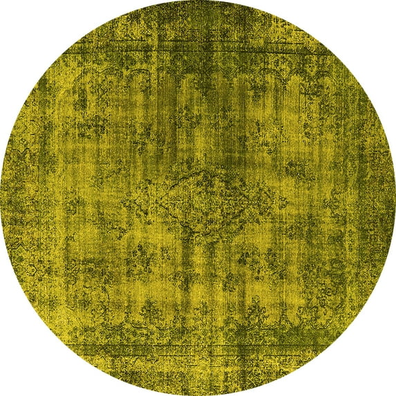 Ahgly Company Indoor Round Oriental Yellow Industrial Area Rugs, 8' Round