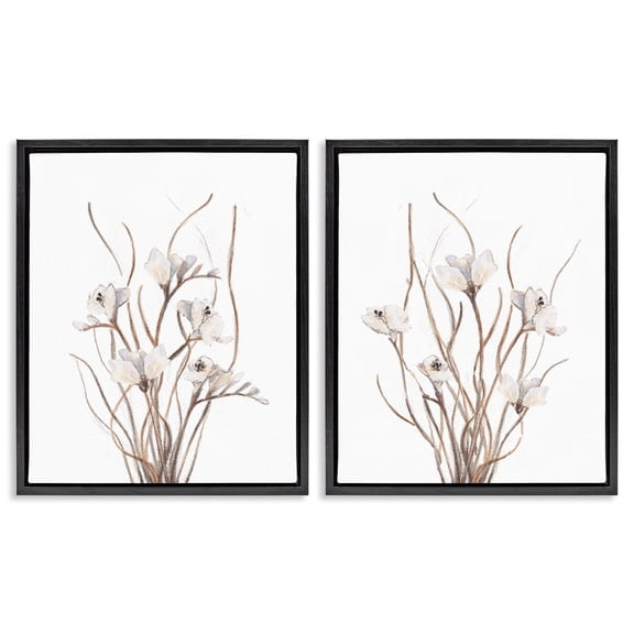 Stupell Industries Curly Branches Wildflowers 2 Piece Black Framed Floater Canvas Set, design by Lanie Loreth