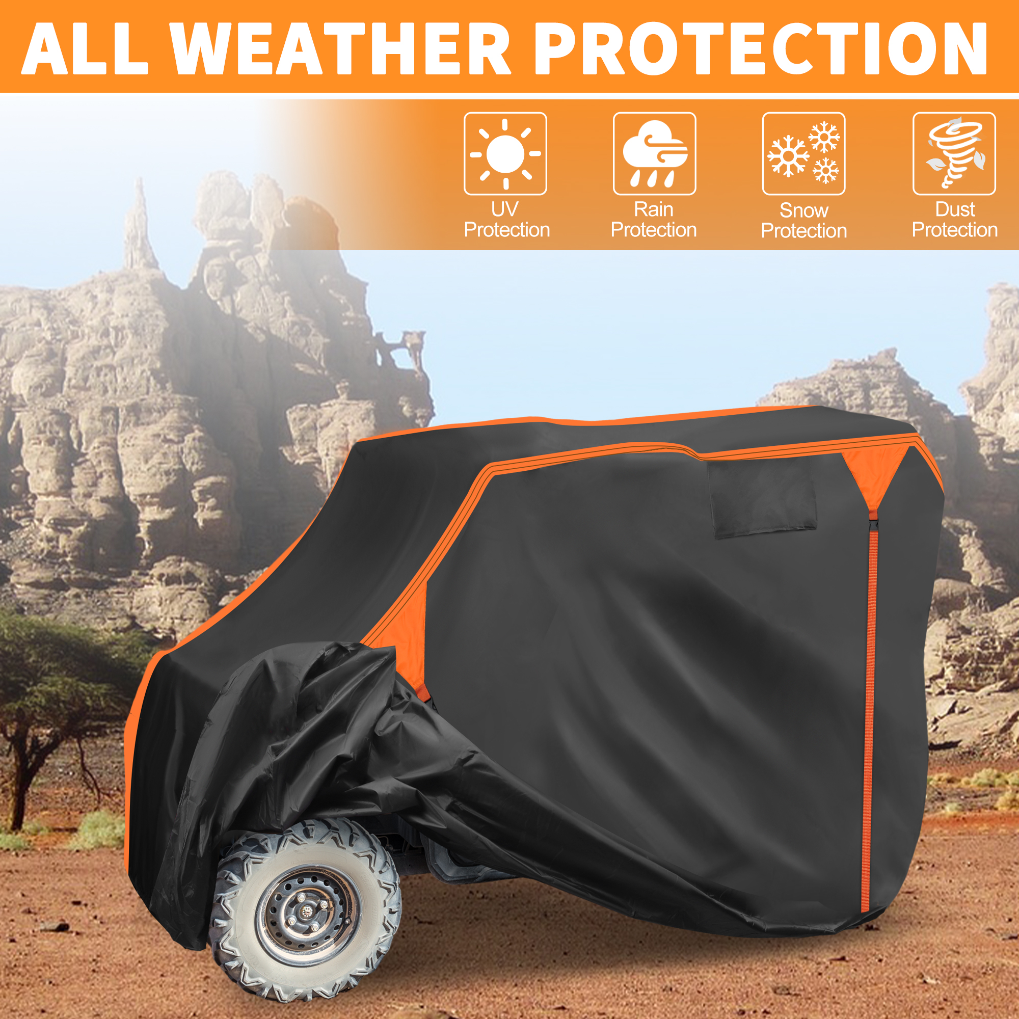 Unique Bargains Side by Side UTV Cover 210D-PU Black Orange for Kawasaki Teryx4