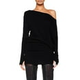 thumbnail image 2 of Loose See-Through Dress Bat Sleeve Off-the-Shoulder Long Sleeve Mini Ruffle Oversized Casual Street Dress Black S, 2 of 9