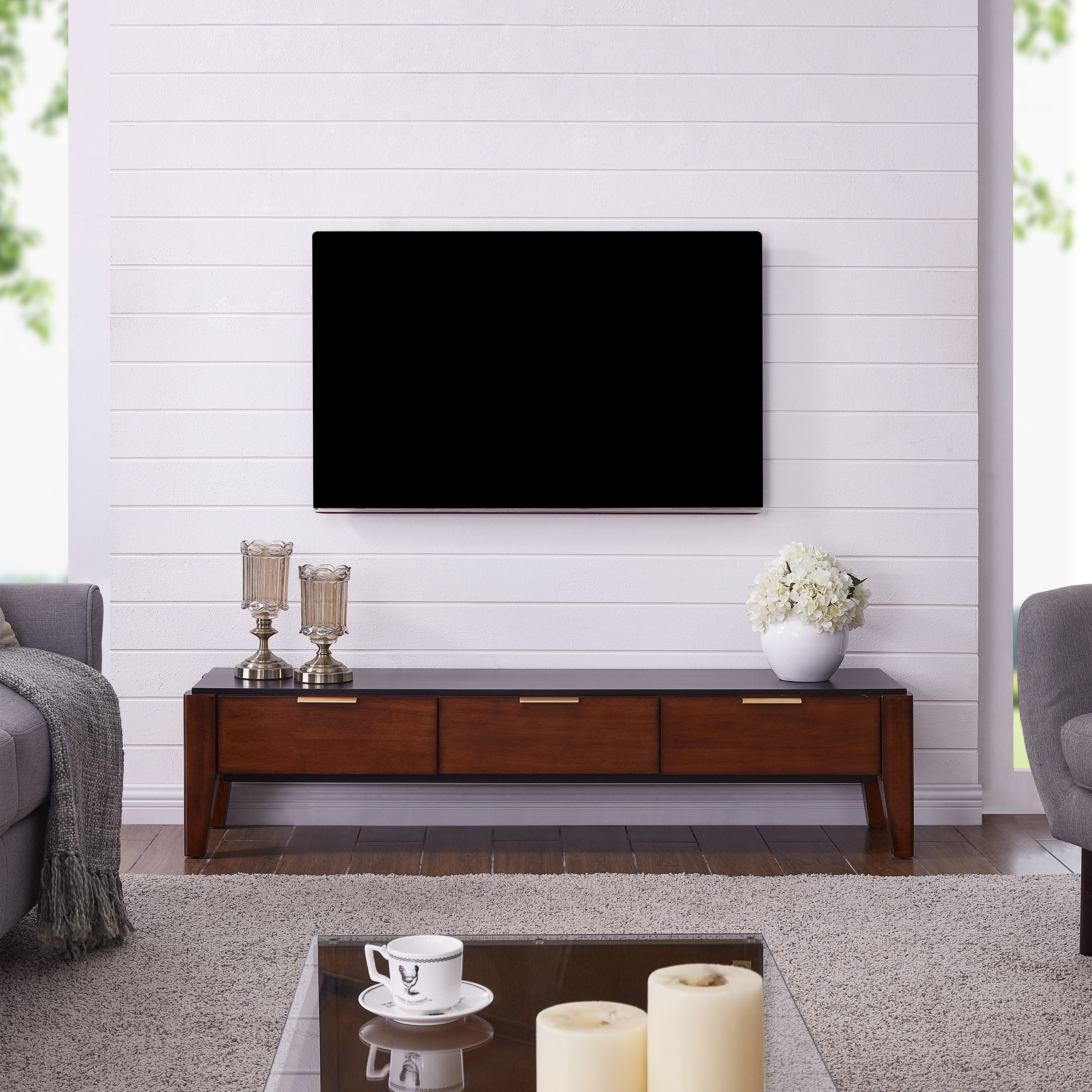 Venberg Low Profile Media Credenza, Midcentury Modern, Black Walmart