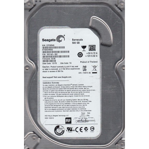 ST500DM002, Z3T, TK, PN 1BD142-302, FW KC45, Seagate 500GB SATA 3.5 Hard Drive