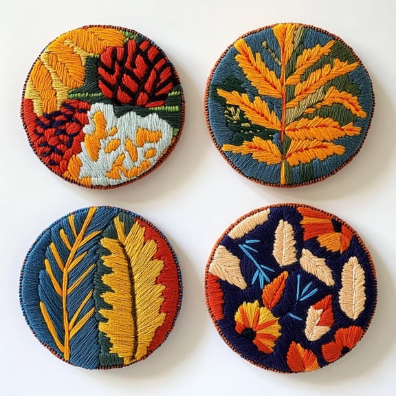 4 Set DIY Punch Needle Coaster Kits Pine Cone Leaves Easy for Beginners with Adhesive Felt Hoop Punch Needle Embroidery Starter Set with Pattern for Drink Cups Mat Home Decor-7