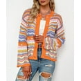 thumbnail image 3 of HLSOHJP Women's Rainbow Knitted Cardigan Sweater Long Sleeve Multicolor Striped Sweater Jumpers Open Front Jacket, 3 of 7