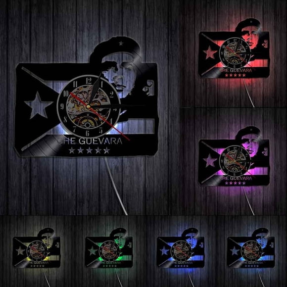 Che Guevara Portrait avec Drapeau Cubain Révolution Cubaine Homme Art Mural Horloge Murale Socialiste Vintage en Vinyle