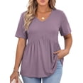 thumbnail image 3 of WellSize Plus Size Women Tops Casual V Neck Blouses Summer Short Sleeve Shirts Floral Tunic Tops, 3 of 8