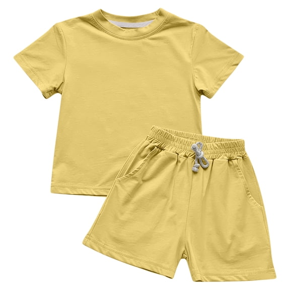 fatyb Kids 2 Piece Summer Clothes Boys Girls Short Sleeve Crewneck T-Shirts Shorts with Casual Outfits