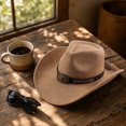 thumbnail image 6 of Qwertyu Western Cowboy Hat for Men Women Classic Roll Up Fedora Hat Jazz Cap with Buckle Belt Beige, 6 of 6
