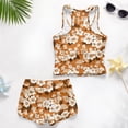 thumbnail image 6 of COEQINE Tankini Swimwear for Girls Ages 6-7 Swimsuit 2 Piece with Soft Pads Hawaiian Bathing Suits for Kids Crewneck Tank Top and Swim Shorts Polyester Spandex, Orange White Hibiscus, 6 of 8