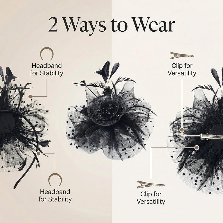 Vintage Fascinator Headband with Feathers & Mesh, Women Hair 