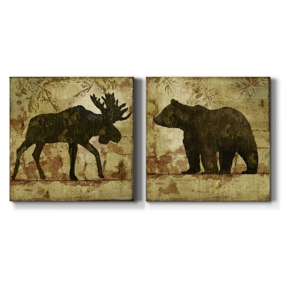 Country Moose - Premium Gallery Wrapped Canvas - Ready to Hang Set of 2 - 16 x 16 Each