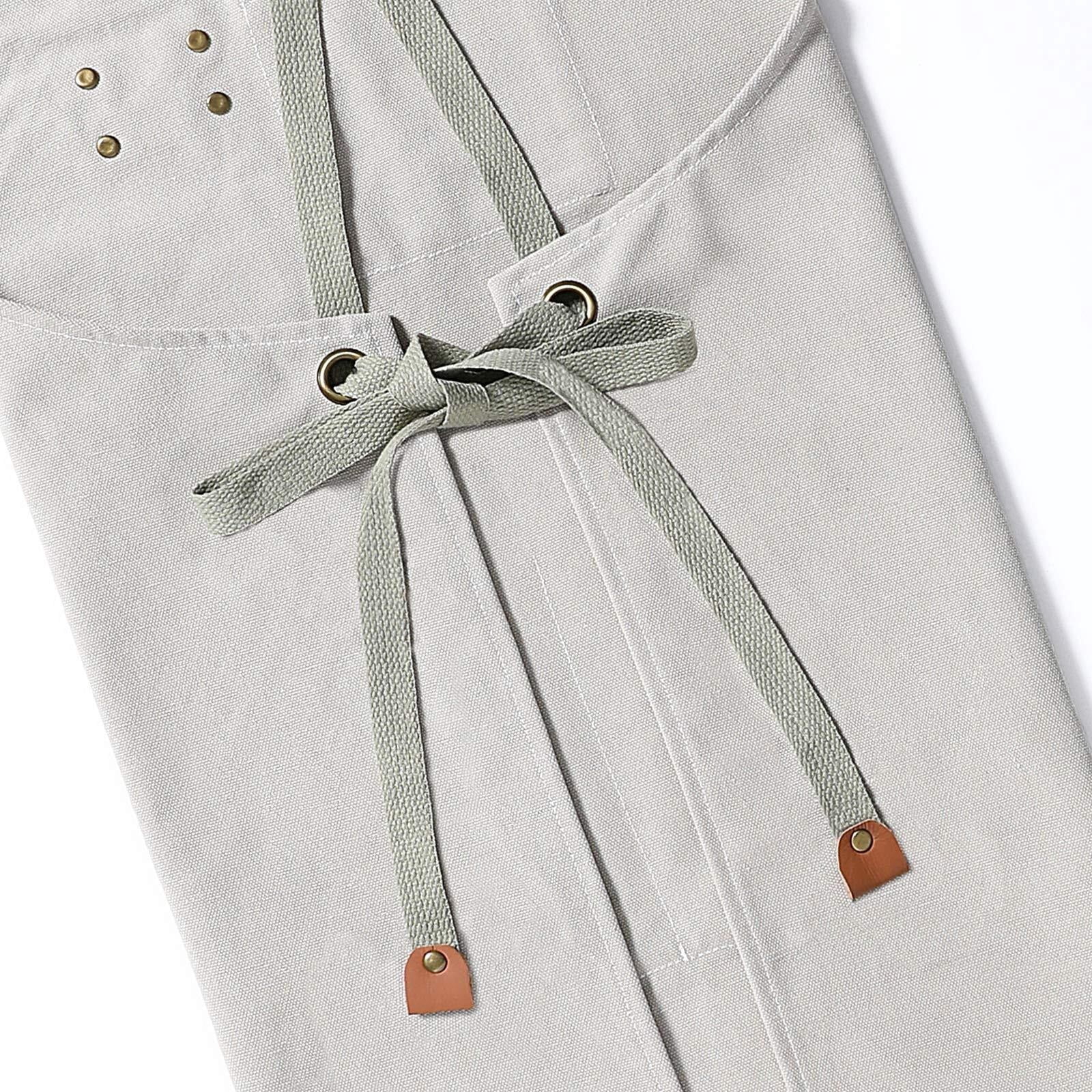Chef Aprons for Men Women with Large Pockets, Cotton Canvas Cross Back Heavy Duty Adjustable Work Apron, Size M to XXL(Grey)