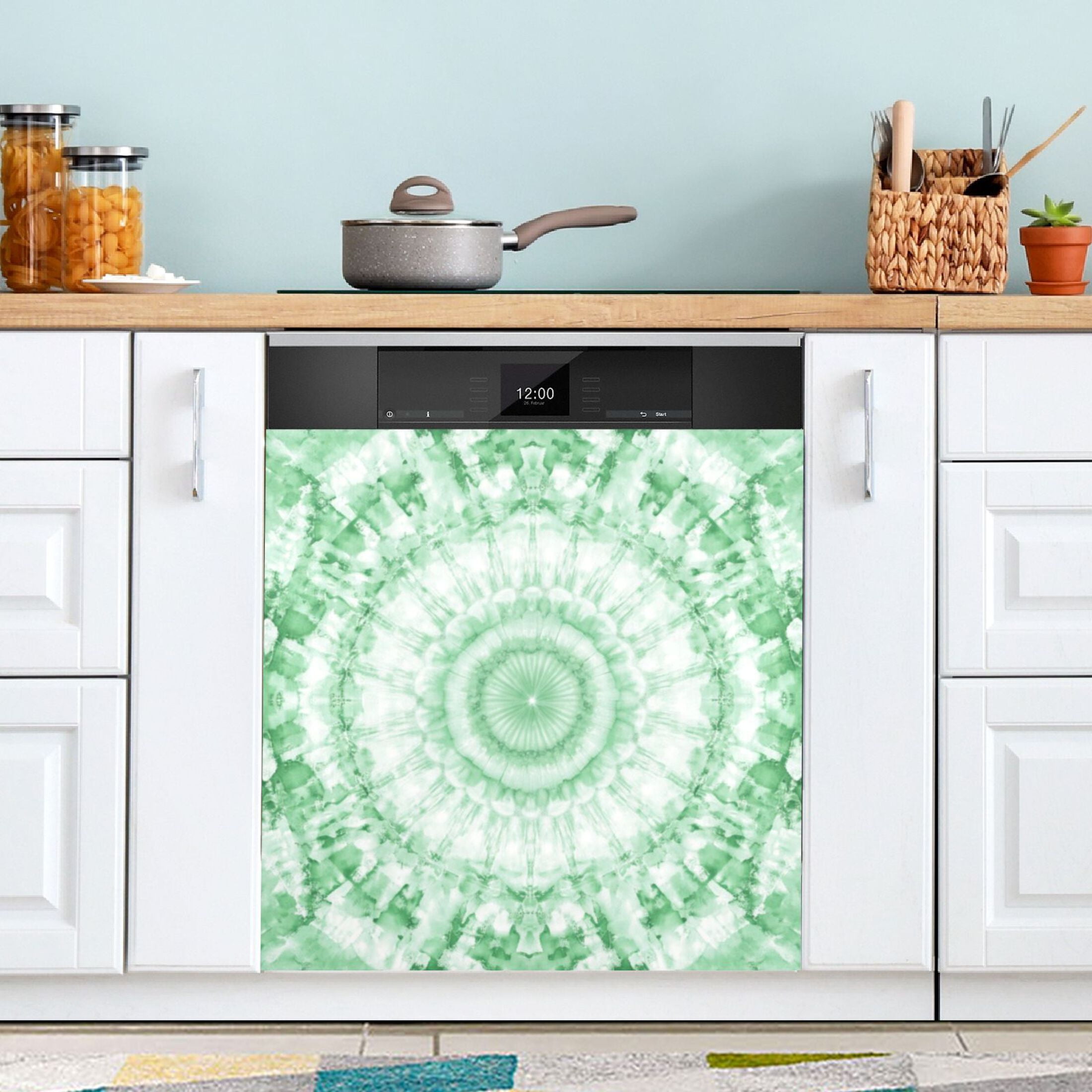 Dishwasher Magnetic Sticker 23x26 Inch Refrigerator Magnetic Sticker Washing Machine Magnetic Sticker Kitchen Panel Magnetic Sticker Home Decor Pretty Light Green Tie Dye