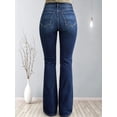 thumbnail image 4 of Women's High Rise Flare Jeans Distressed Ripped Stretch Dark Wash Bootcut for Casual Dark Blue, 4 of 8