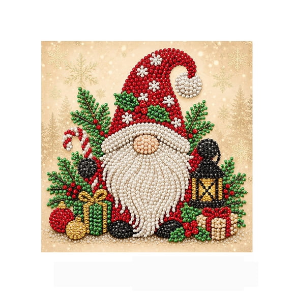 Christmas DIY Kit, Bead Painting Set for Holiday Decor, Gnome Pearl Art Craft, Creative Handmade Ornament for Kids Adults, Family Activity, Home Decoration Gift