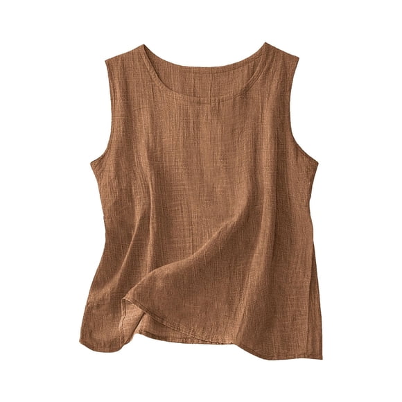 Sleeveless Linen Tops Women Cute Beachy Tops Vacation Outfits Plus Size Women's Beach Outfits Womens Camisole Tank Top Womans Summer Clothes Brown Bust-48.03''