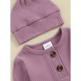 thumbnail image 5 of Newborn Baby Girls Boys Romper Bodysuit Long Sleeve Solid Ribbed Jumpsuit Hat Set Coming Home Outfits Neutral Clothes, 5 of 8