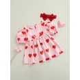 thumbnail image 3 of Qmyliery Baby Girls Summer Dress, Heart Short Puff Sleeve Dress + Headband Gift, 3 of 8
