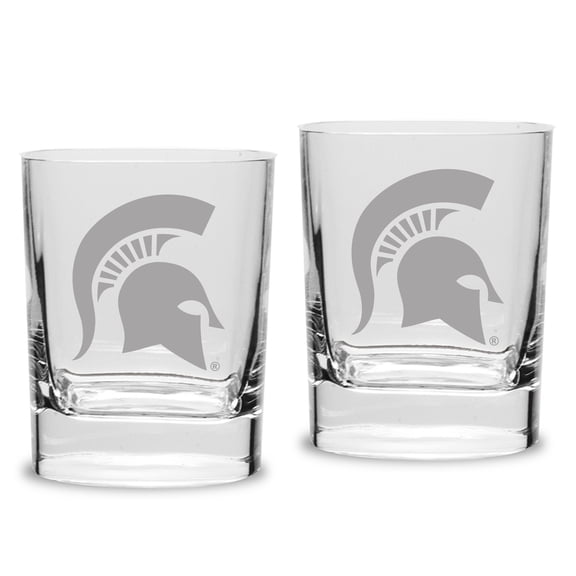 Michigan State Spartans Set of 2 Square Double Old Fashioned Glasses