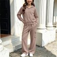 thumbnail image 2 of HCNTES Baby Girl Clothes Winter Toddler Girls Fall Outfit Sets, Baby Girl 5T 6T 7T 8T 9T 10T 2PCS Sports Suit Long Sleeve Solid Hooded Sweatshirts And Wide Leg Joggers Tracksuit, 2 of 5
