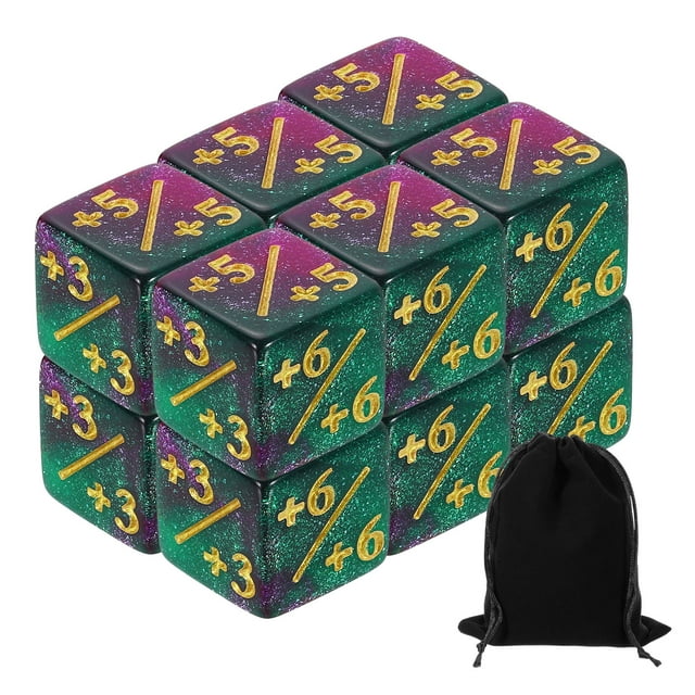 Juego de 12 contadores de dados mágicos, set de dados de token D6 de acrílico en verde y púrpura