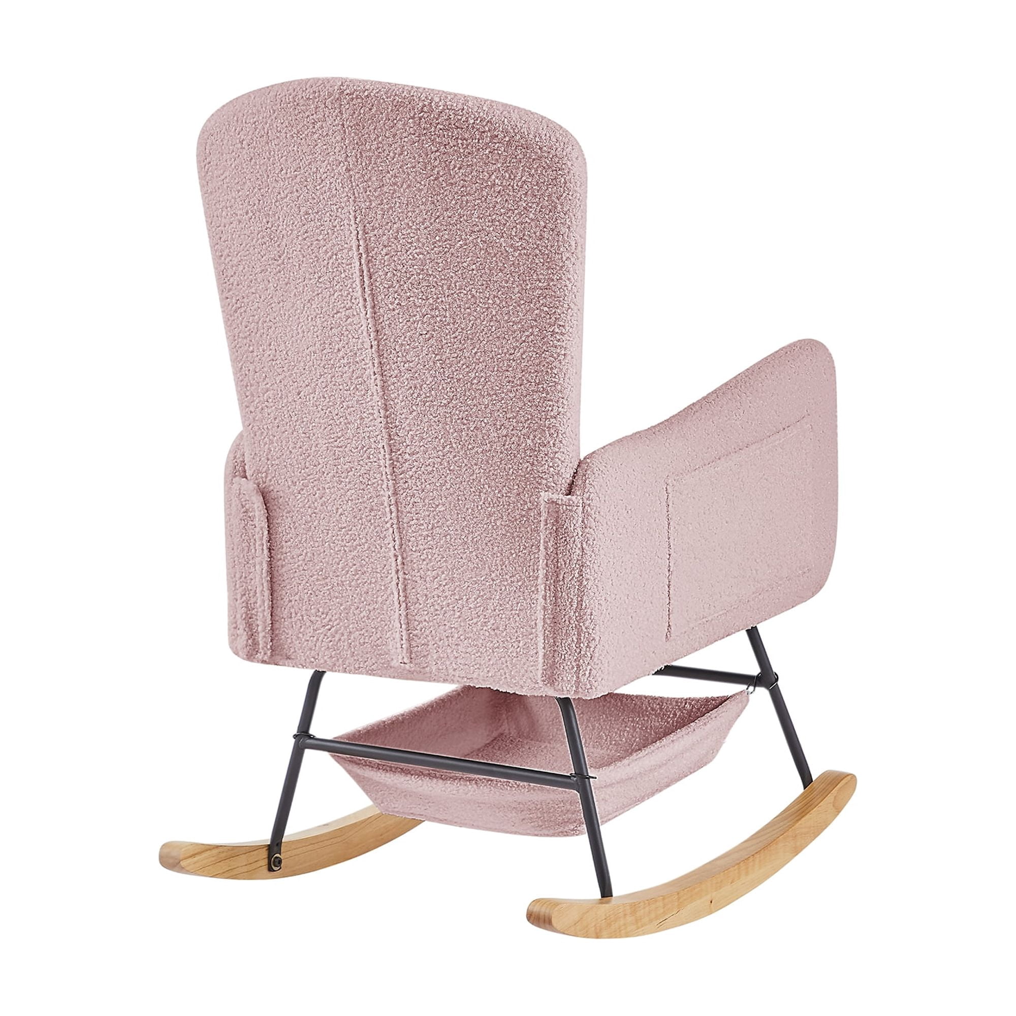 Leumius Teddy Rocking Accent Chair,High Backrest Upholstered Armchair Reading Chair for Reading,Bedroom,Living Room,Pink