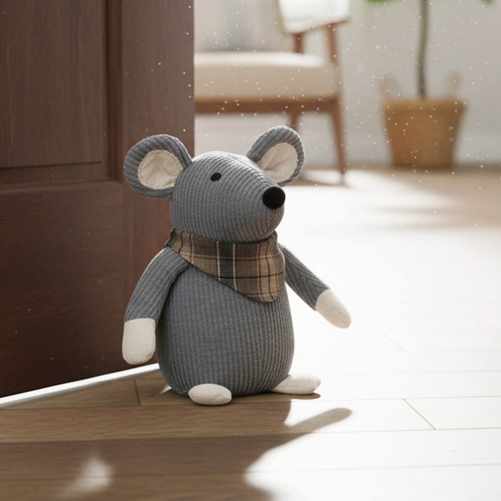 Decorative Mouse Door Stopper - Weighted Animal Doorstop, 2.3 lb., Functional and Cute, Corduroy Fabric - Keeps Doors Open and Prevents Slamming, Perfect for Home or Office - Gray